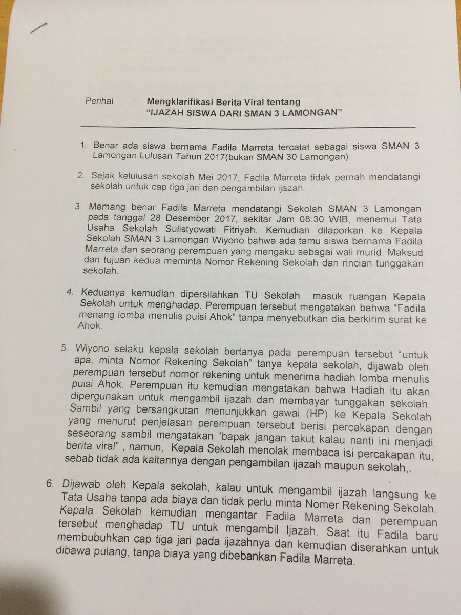 Hasil Investigasi di Lingkungan Pendidikan Jatim: Siswa Lamongan Tidak Pernah Menulis Surat ke Ahok