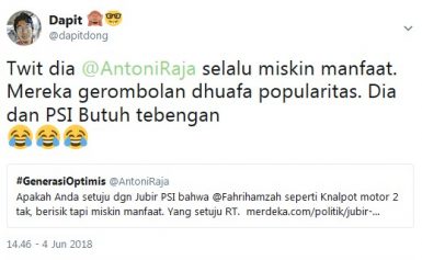 Sebut Cuitan Fahri Hamzah Miskin Manfaat. Netizen Kepada PSI: Kalian Dhuafa Popularitas