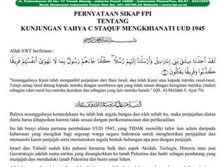 Pernyataan Sikap FPI Tentang Kunjungan Yahya C Staquf Mengkhianati UUD 1945